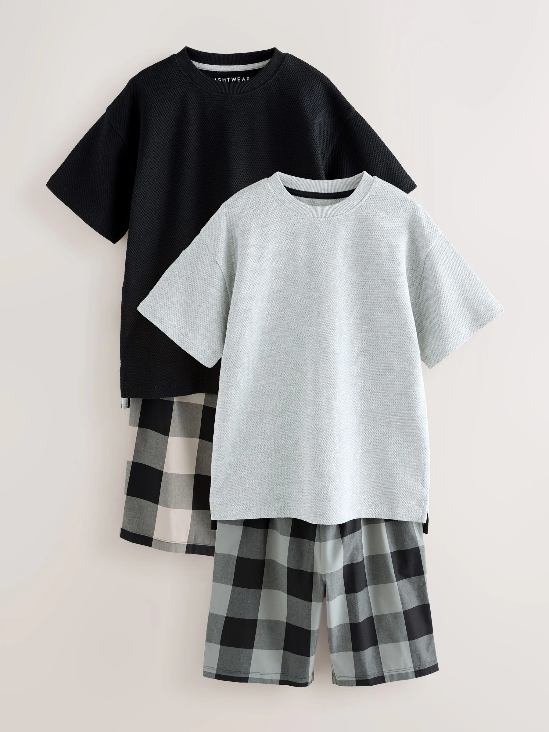 Zwart/grijs - 2 Pack Geweven Ruit Oversized Pyjama's (3-16jr)