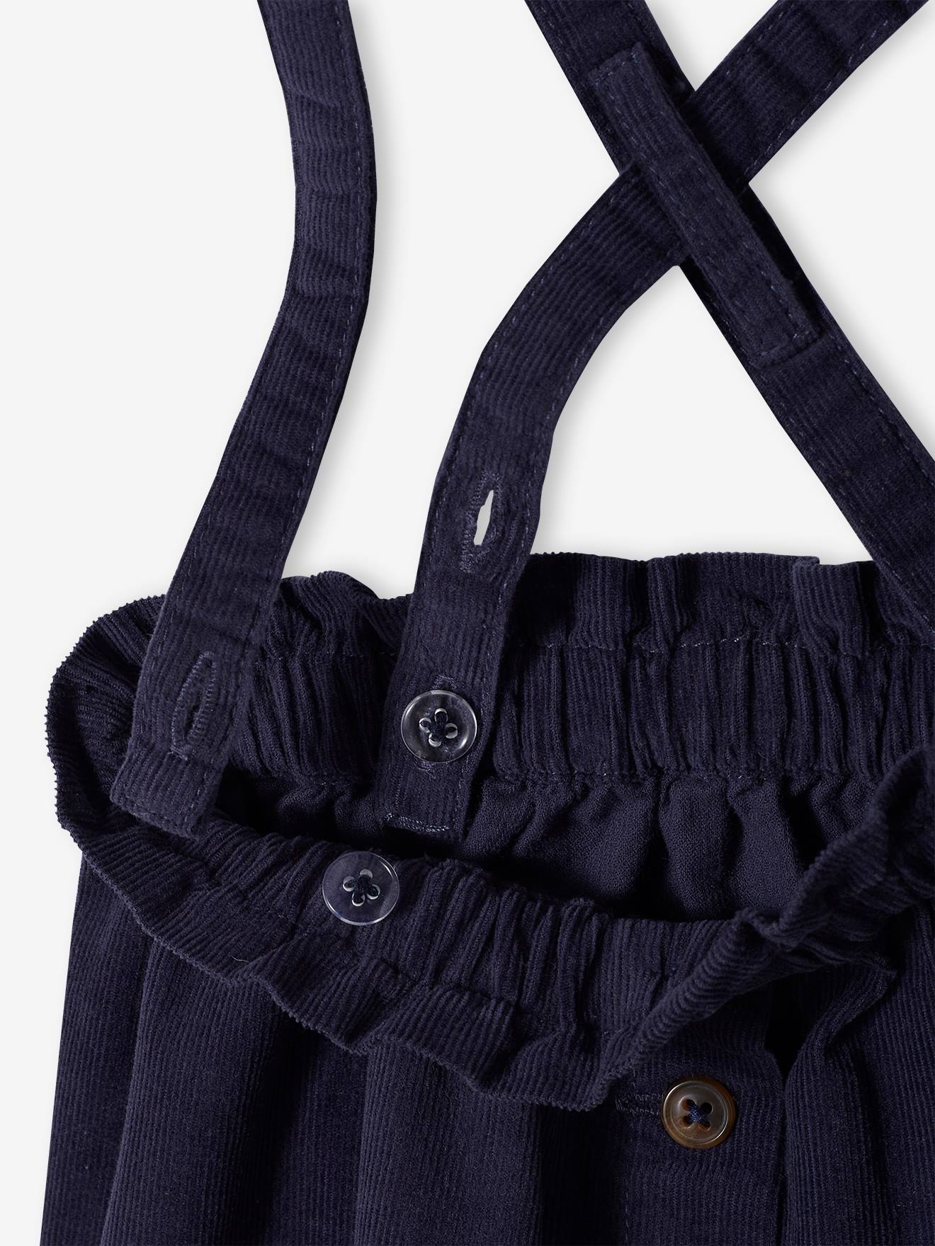 saia infantil lisa de veludo cotelê azul escuro