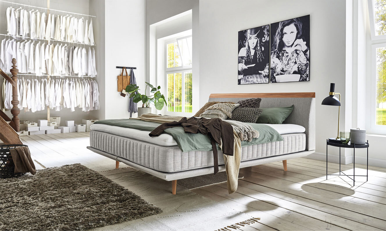 MONDO Boxspringbett SENTA 180 x 200 cm Anouk Silver / Buche