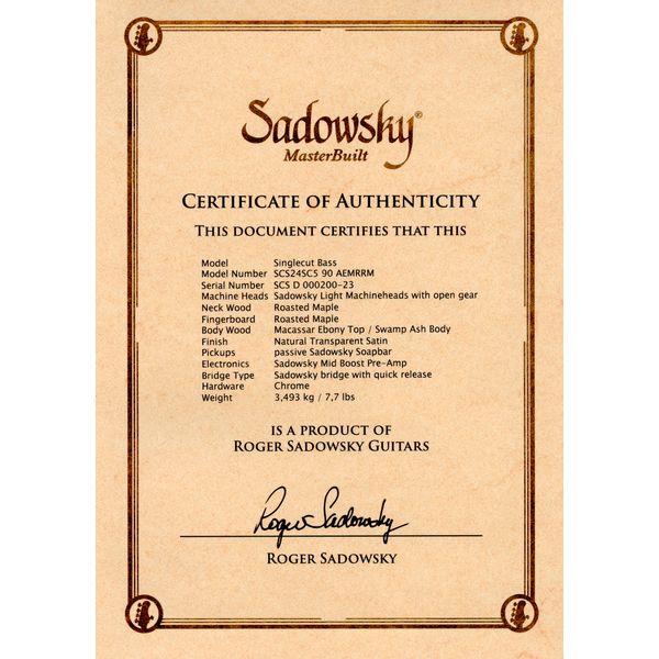 Sadowsky Single Cut 24-5 CS Macassar