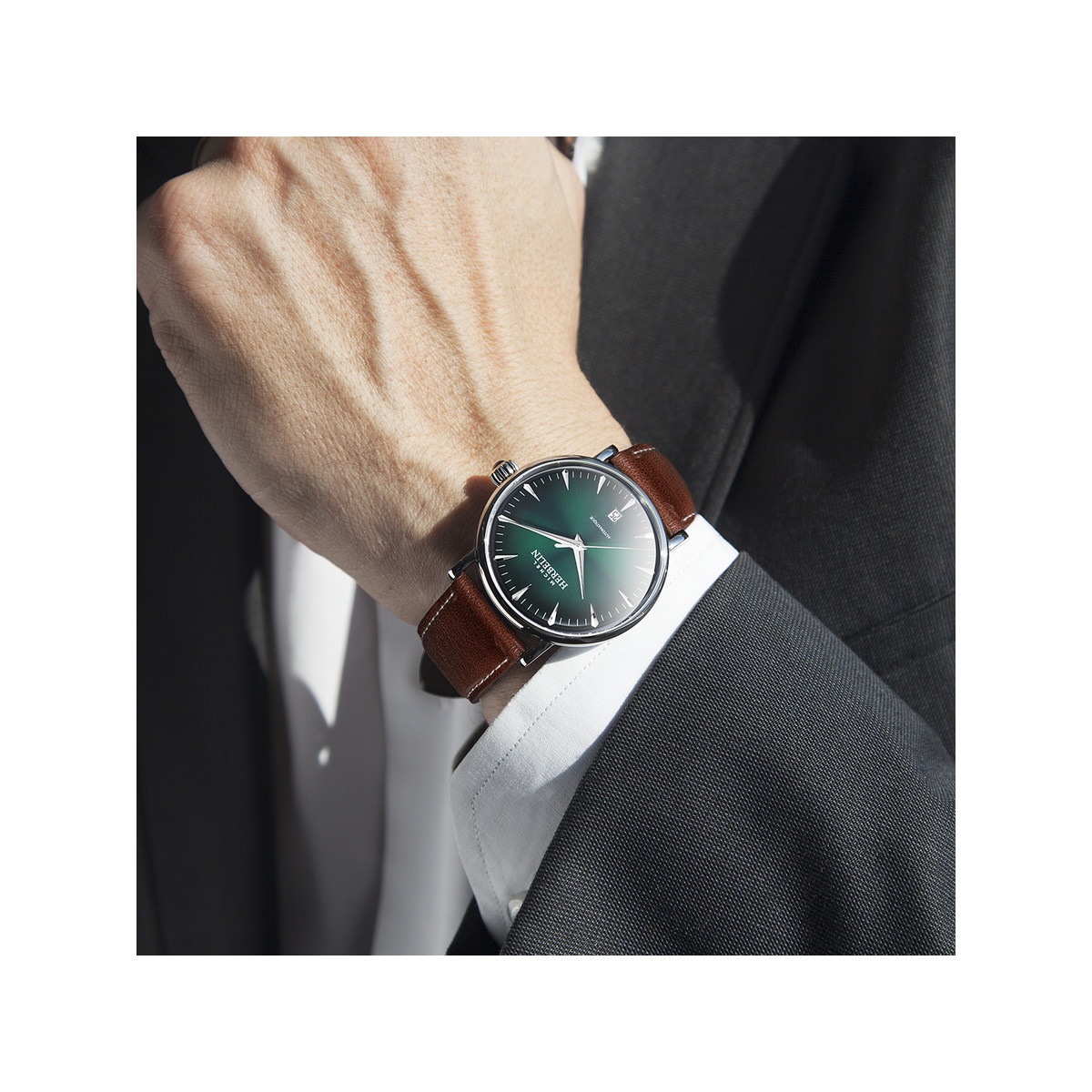 Montre HERBELIN  Inspiration automatique acier bracelet cuir brun