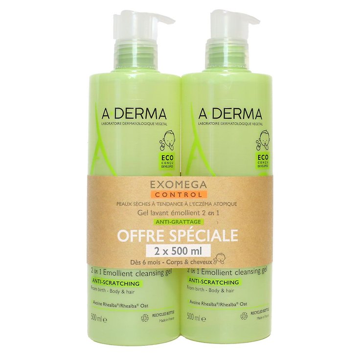 Exomega Control gel lavant émollient 2en1 2x500ml