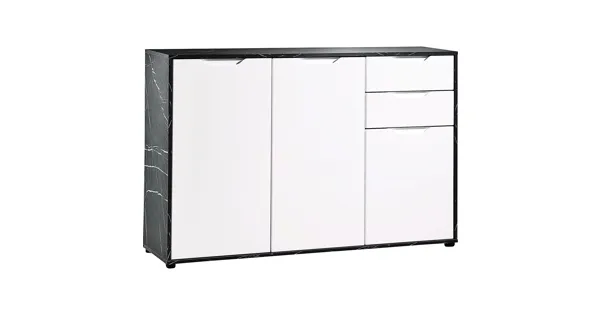 Kommode Korfu Marmor-Optik schwarz weiss 133 x 89 x 35 cm