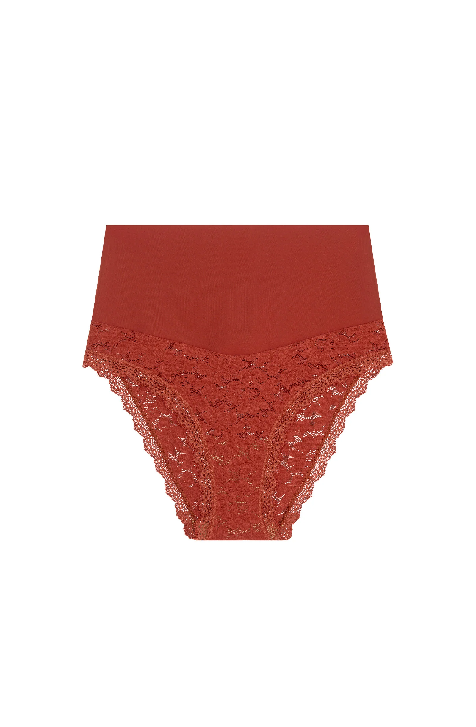 ceane Culotte taille haute gainante en dentelle brique Brique