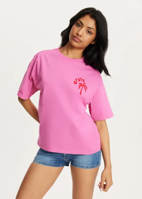 T-shirt met print under the sun roze (ROS)