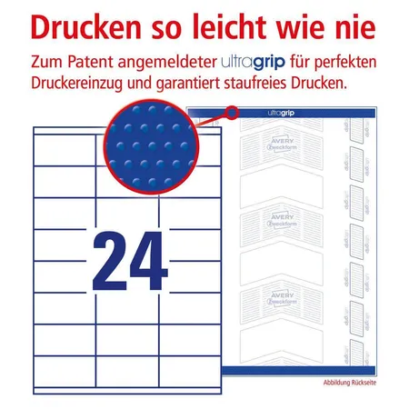 Avery Zweckform 3422 Universal-Etiketten,A4 mit ultragrip,Adressaufkleber 70 x 35 mm, 100 Bogen/2.400 Etiketten, weiß