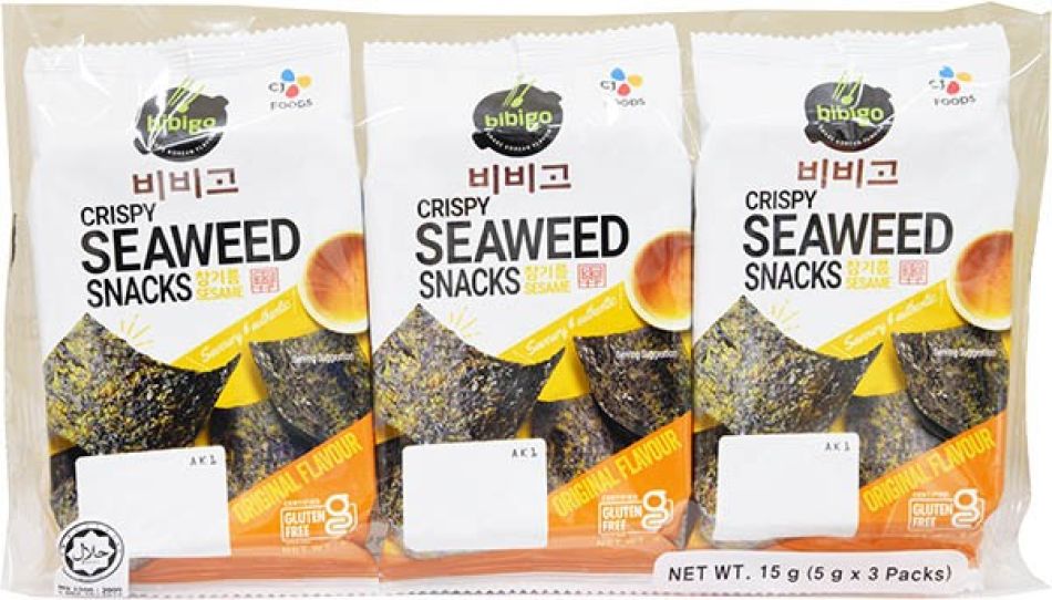 CJ Bibigo Krokante Zeewier Snacks Sesam Smaak 3x5g
