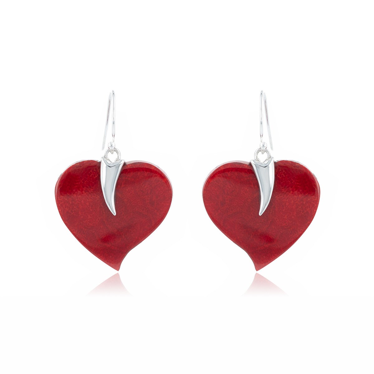 Pendants d'Oreille Coeur en Corail Véritable et Argent 925 | Aden Bijoux