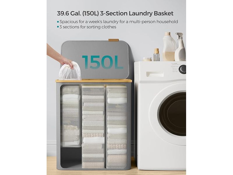 Songmics Wäschekorb  130 l, Grau Wäschesammler