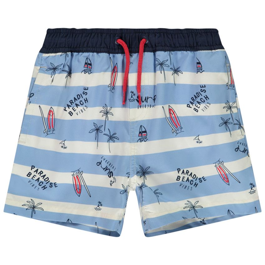 Short de bain rayé imprimé fantaisie pour garçon - Bleu marine