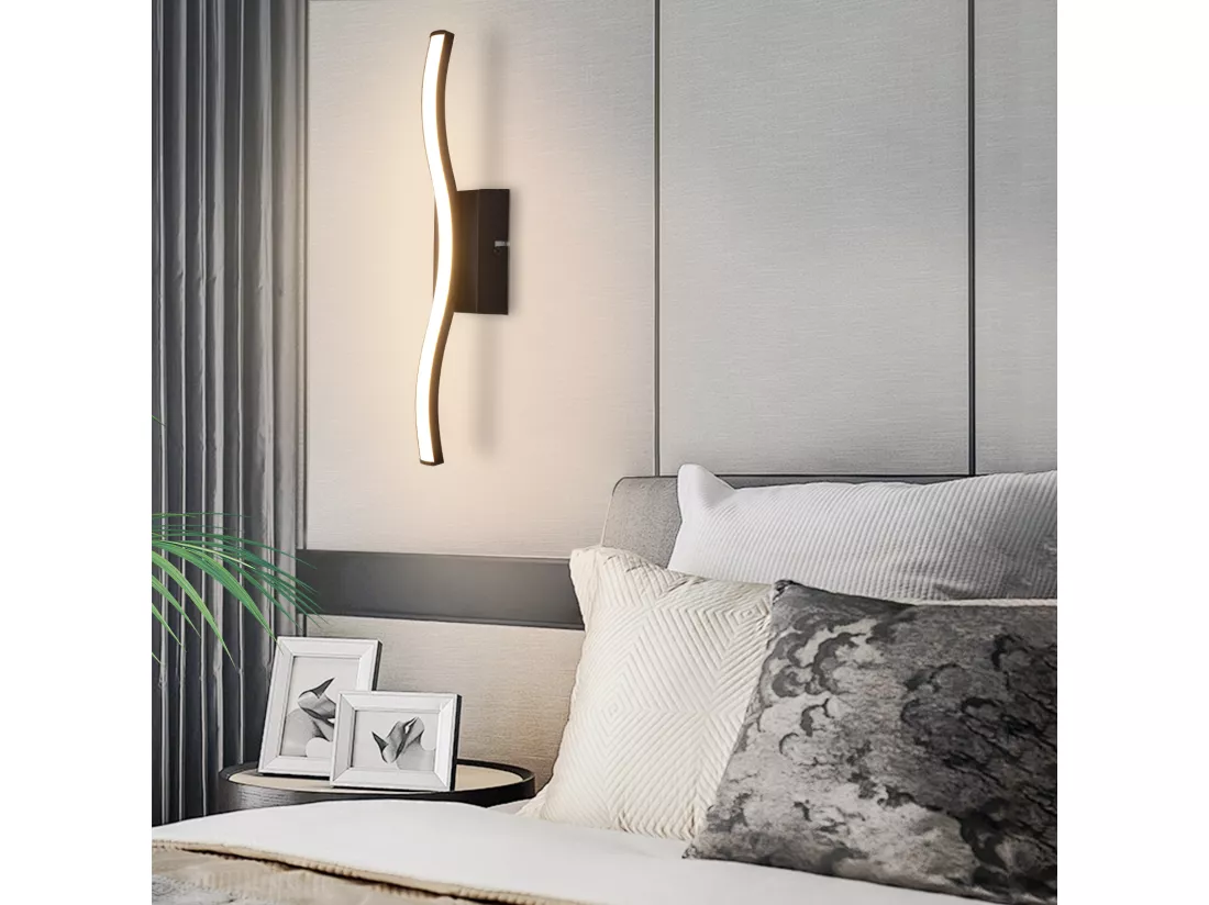 NETTLIFE Plafonnier LED chambre lampe de chambre moderne noir 6W design vague 3000K blanc chaud