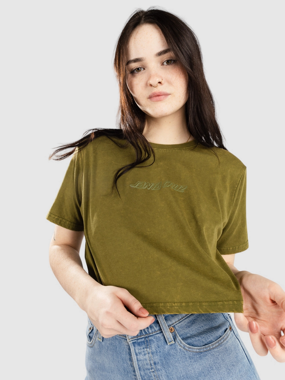 Santa Cruz Wonder Strip Crop T-Shirt sea kelp