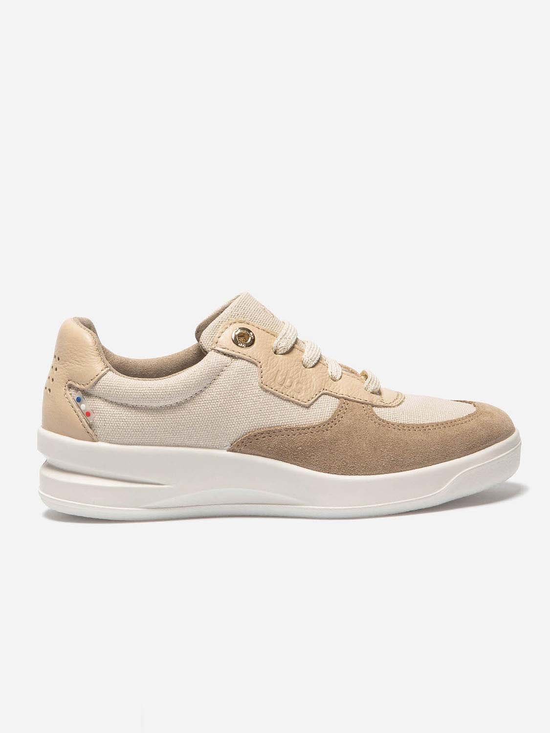 Baskets Femme Fabriquées en France Dessus Cuir Beige Métallisé