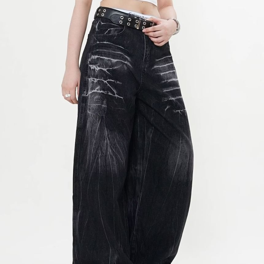 Jerolenea - Lage taille gewassen wijde jeans