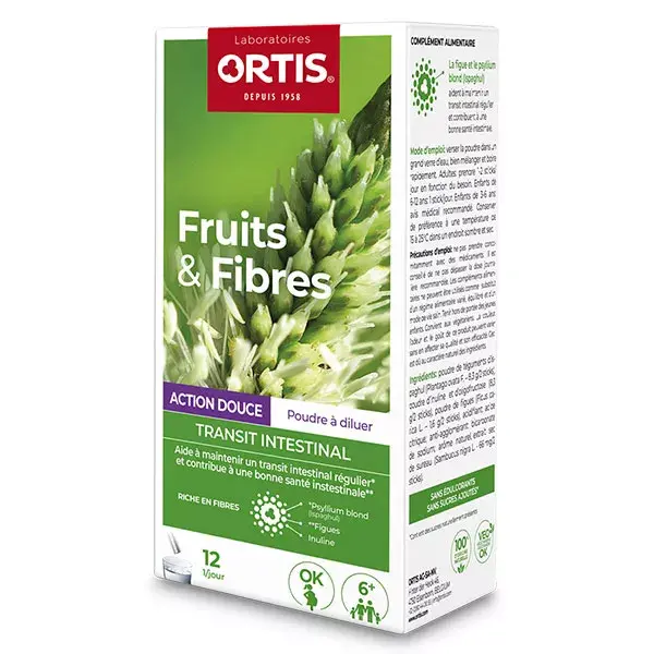 Ortis Frutas e Fibras - Trânsito Intestinal Regular - Adequado para Gestantes - 12 sachês