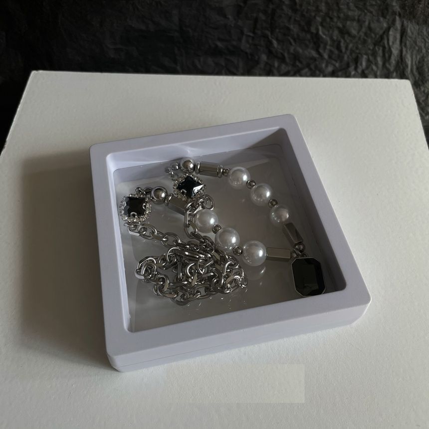 Lilafey - Ketting van roestvrij staal met imitatie-edelsteen en imitatie-parel