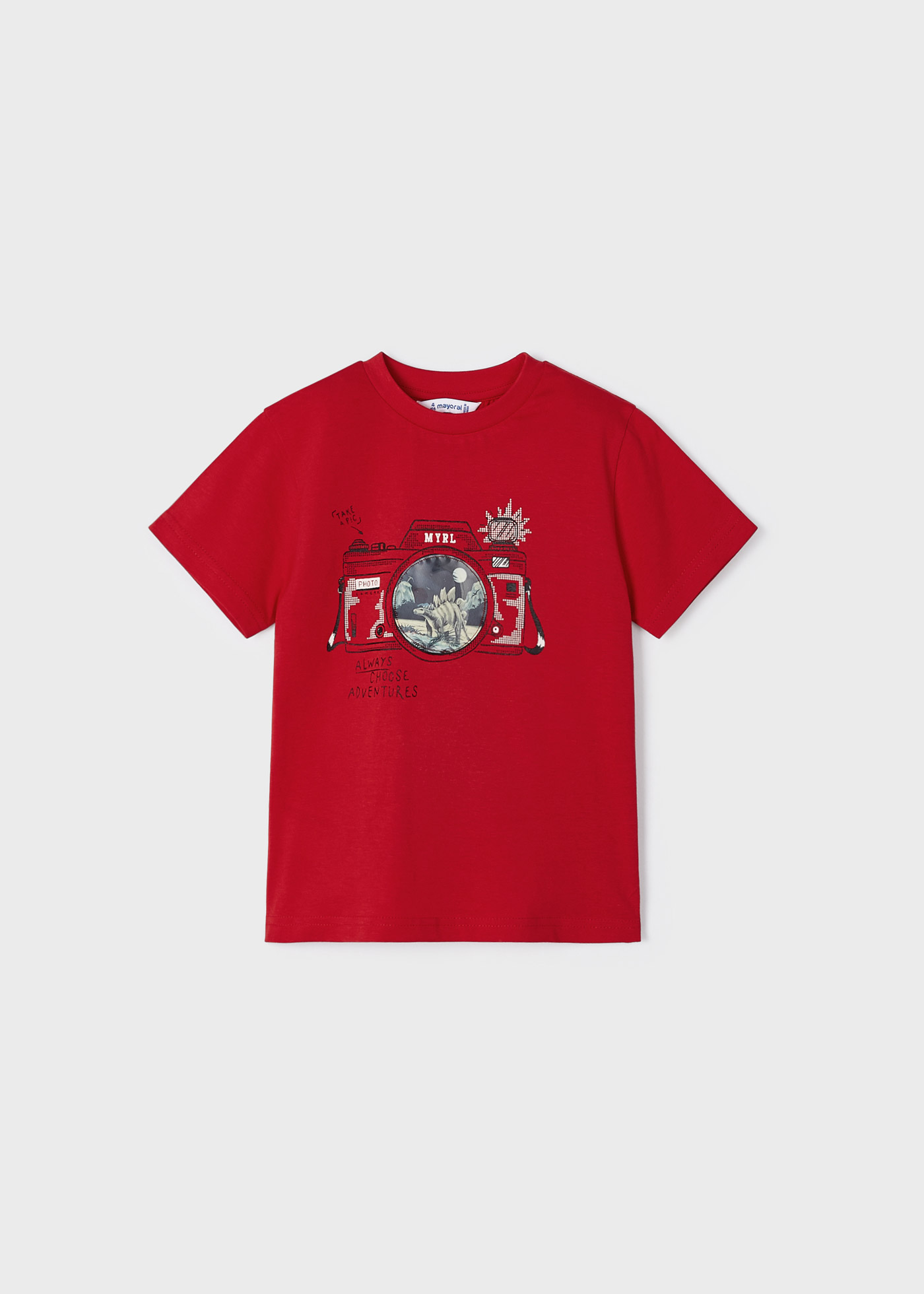 Camiseta de manga curta com estampa interativa para meninos