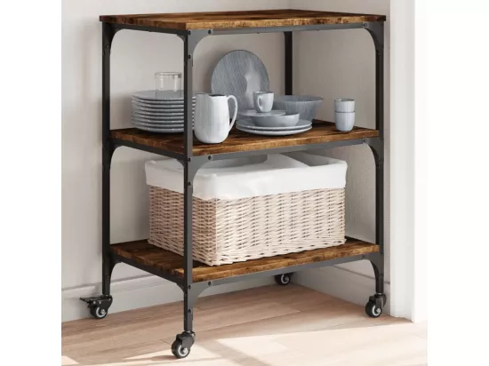 Chariot de cuisine chêne fumé 60x41x76 cm bois d'ingénierie