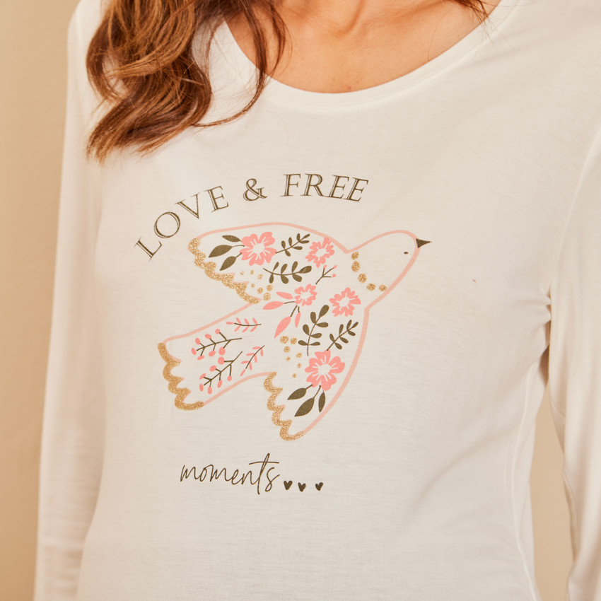T-shirt manches longues en jersey print fantaisie pour femme