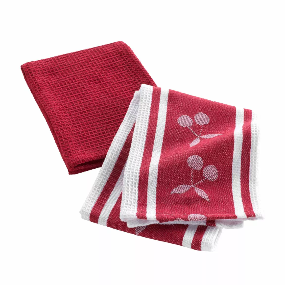 Lot de 2 torchons coton nid d'abeille (50 x 70 cm) Cerisette Rouge