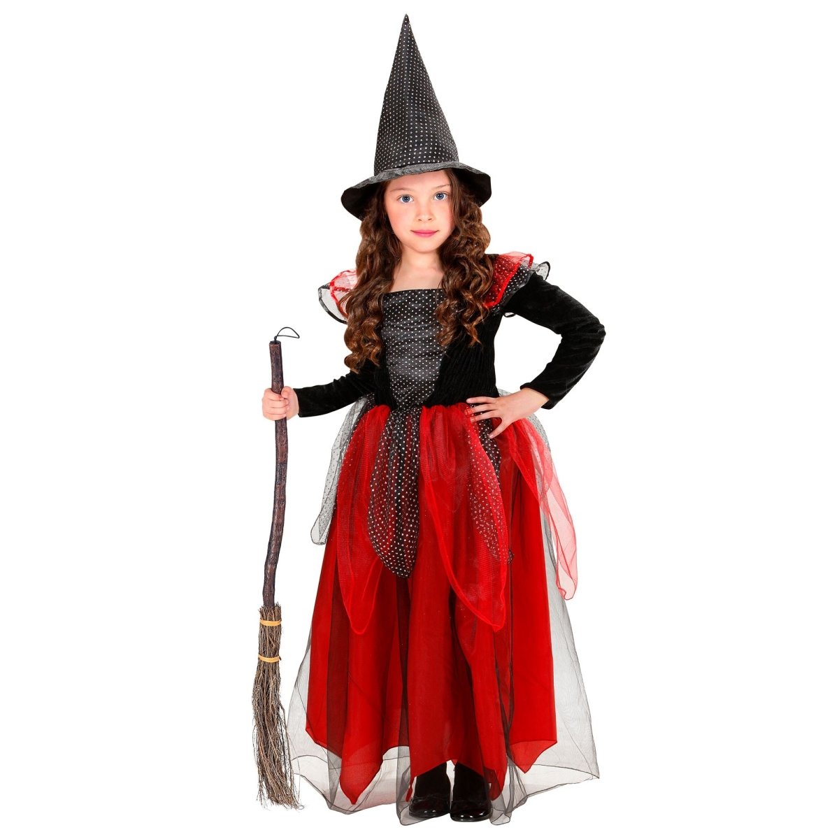 Halloween Kostuum Zwart Rood Kind Heks 2 delig