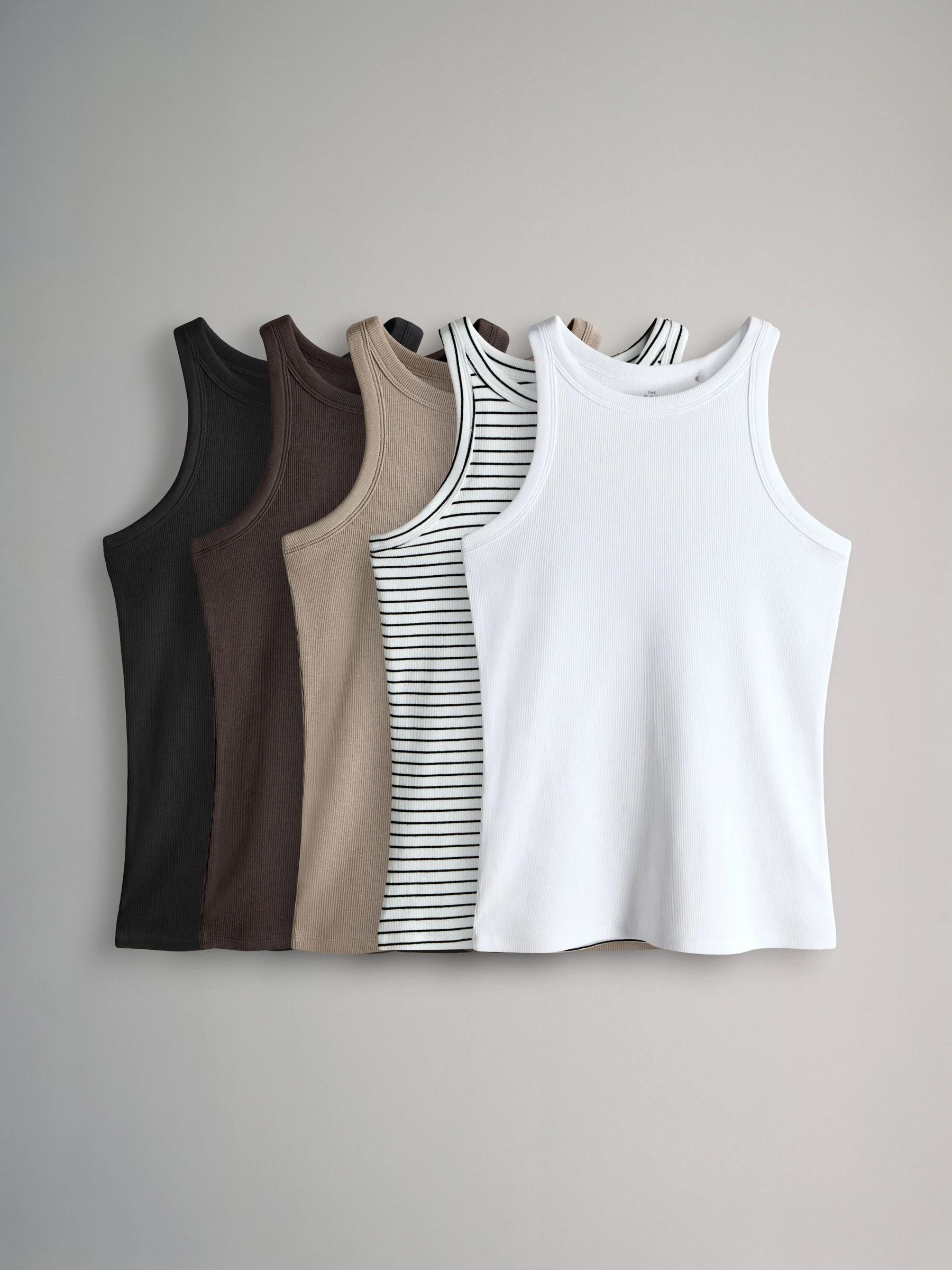 Zwart/chocoladebruin/taupebruin/streep/wit - The Set 5 Pack Racer Ribbed Vests