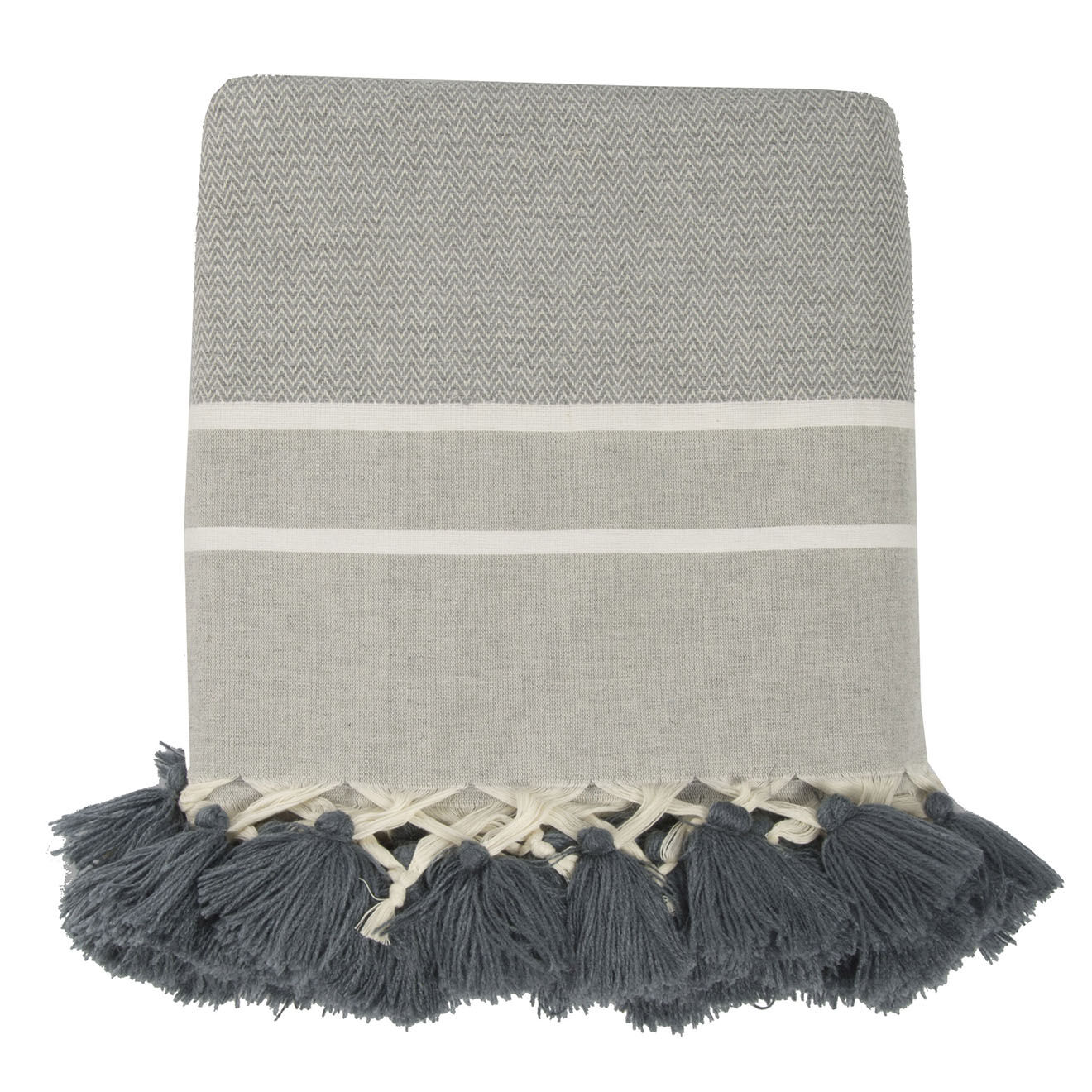 Febronie Plaid 100% Coton 340 g/m² Chevron Stockholm gris moyen/blanc