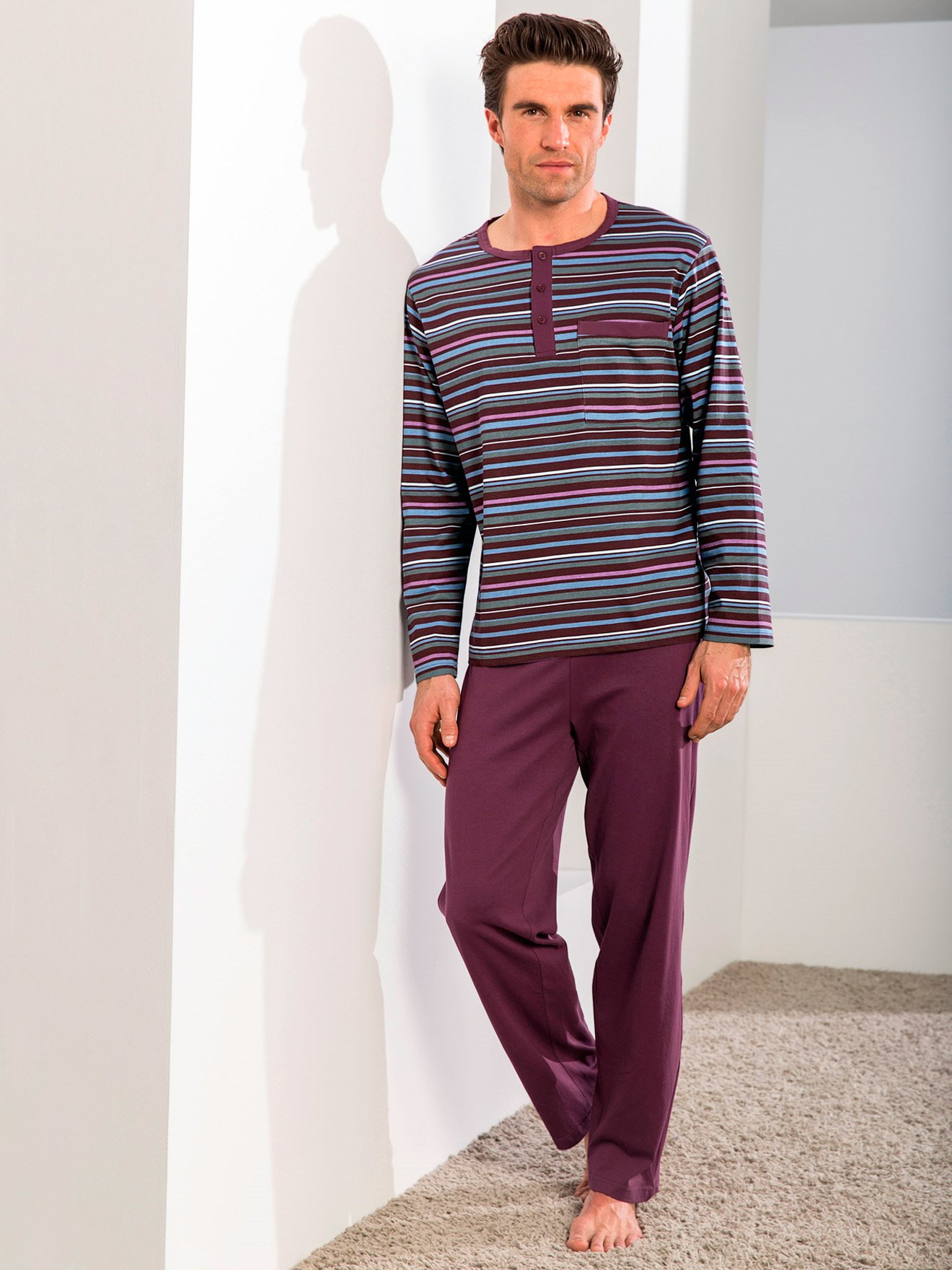 Pyjama rayé pur coton peigné