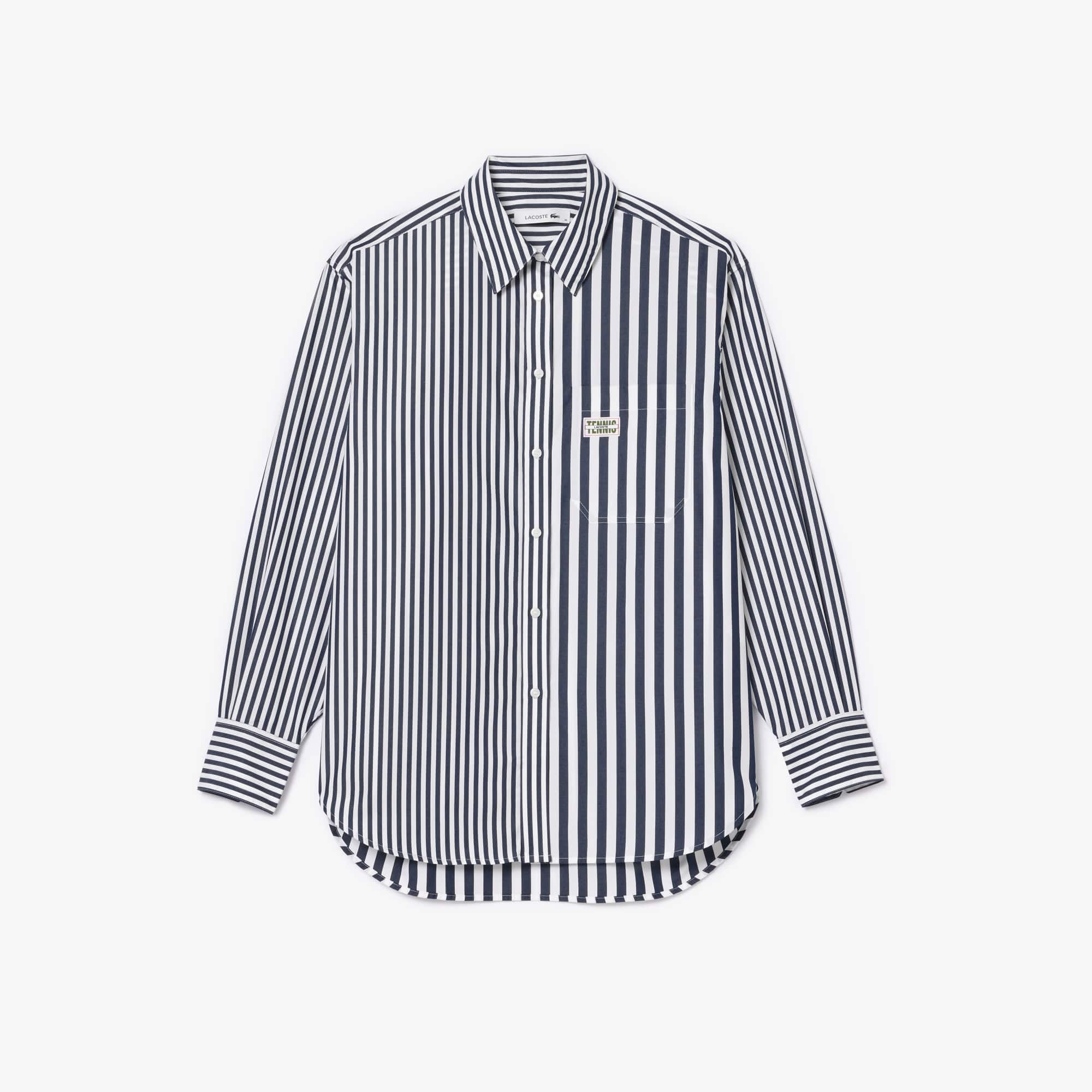 Chemise rayée en popeline de coton Chemises & Hauts - Bleu - Lacoste - Femme