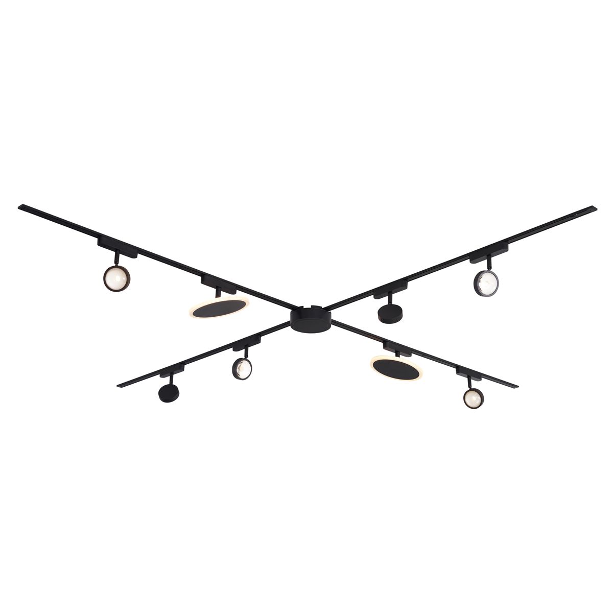 Railsysteem met 6 spots en 2 plafondlampen zwart 1-fase - Magnetic Lance Puk