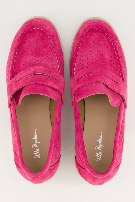 Leder-Loafer, Veloursleder, Textilfutter, Blockabsatz