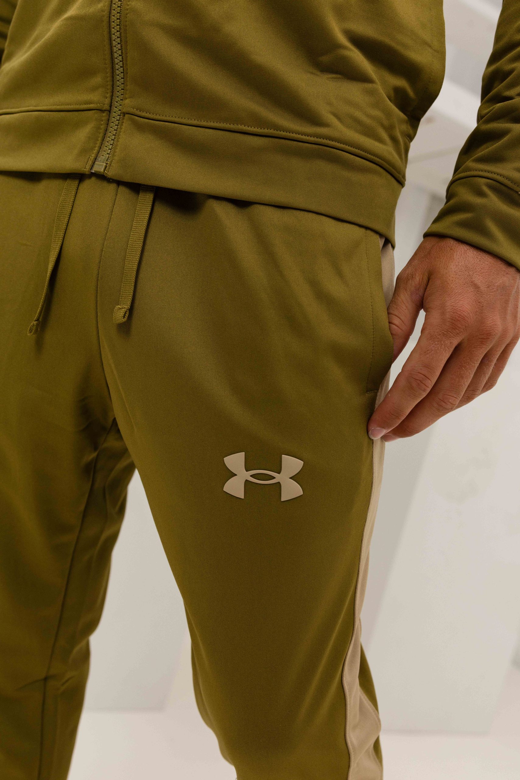 Under Armour Rival Knit Trainingspak Heren Donkergroen/Beige