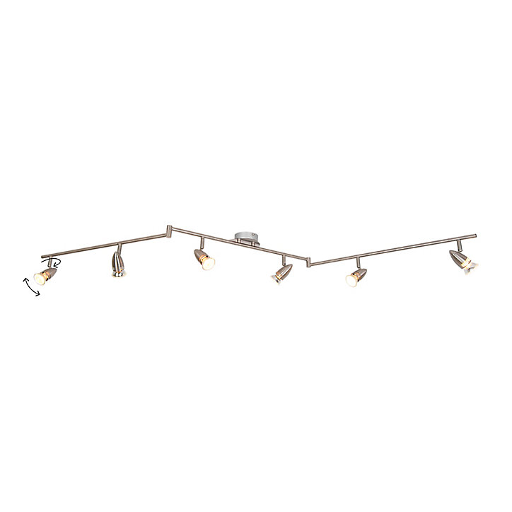 Réglette spot 6 lumières GU10 7W GoodHome Aspis nickel satiné L.134 x L.55 x H.16 cm