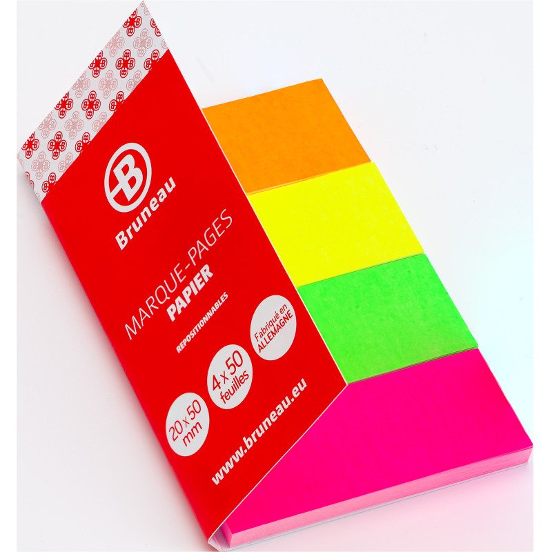 Marque-pages papier Bruneau couleurs néon - distributeur de 200 feuilles