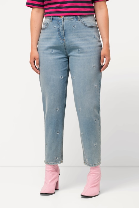 Mom-Jeans, Herz-Stickerei, 5-Pocket-Schnitt