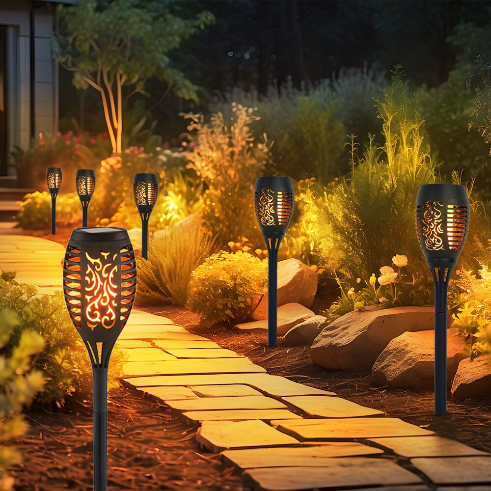 3er Set LED Solar-Steckleuchte, Stanzungen, schwarz, H 49,5 cm