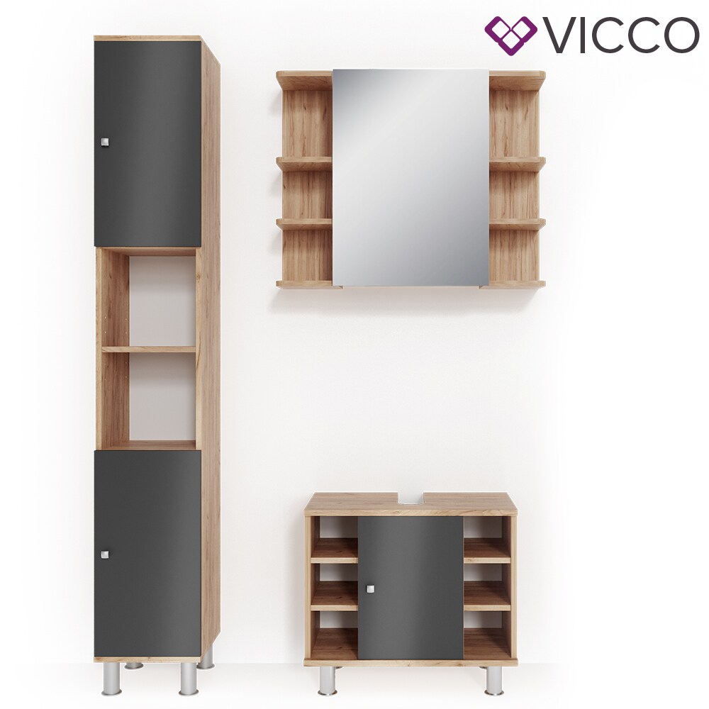 VICCO Badmöbel Set FYNN Eiche Anthrazit Spiegelschrank Unterschrank Hochschrank