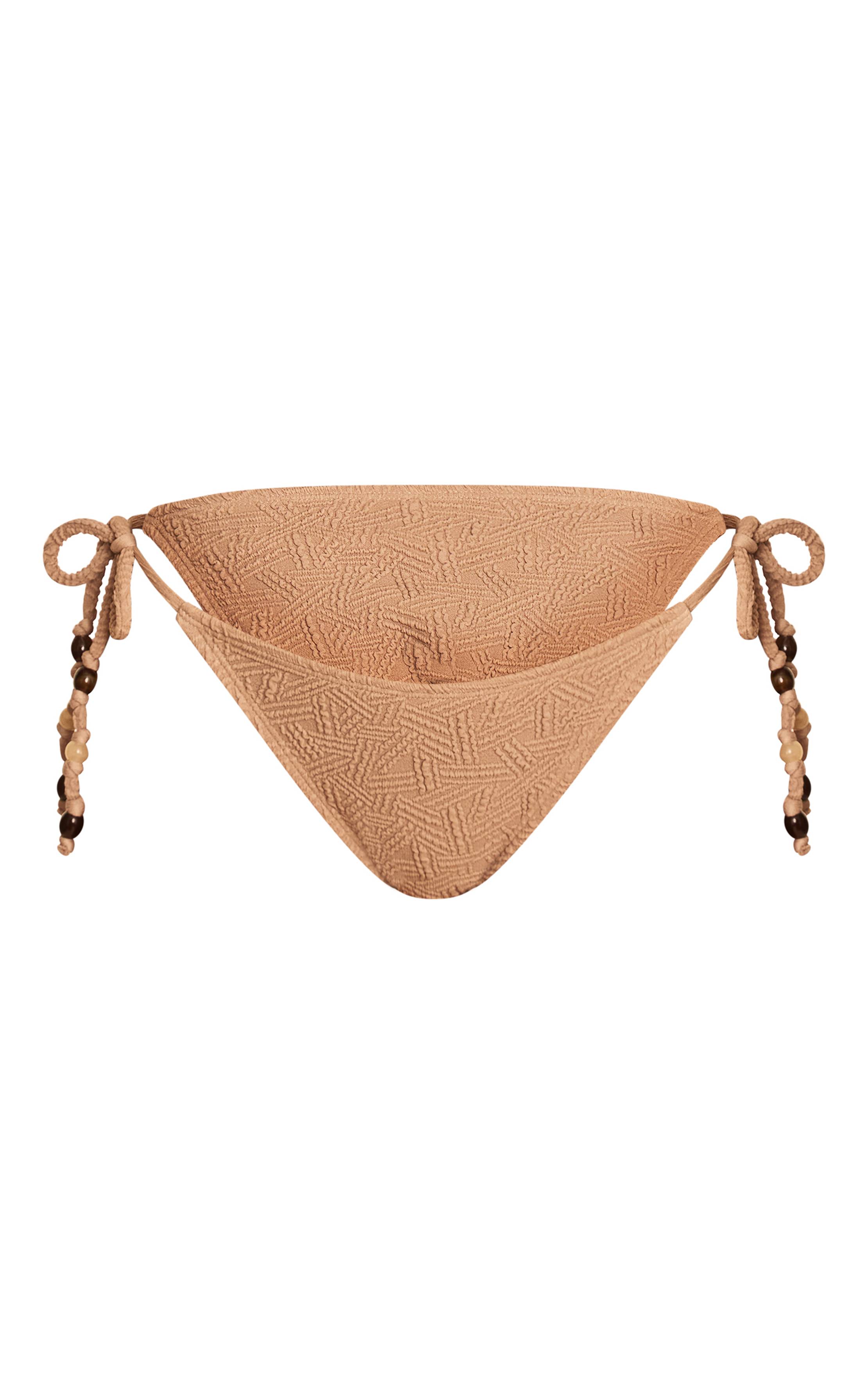 Gris Pierre Bas De Bikini À Nouer Sur Les Côtés Avec Perles Texturées