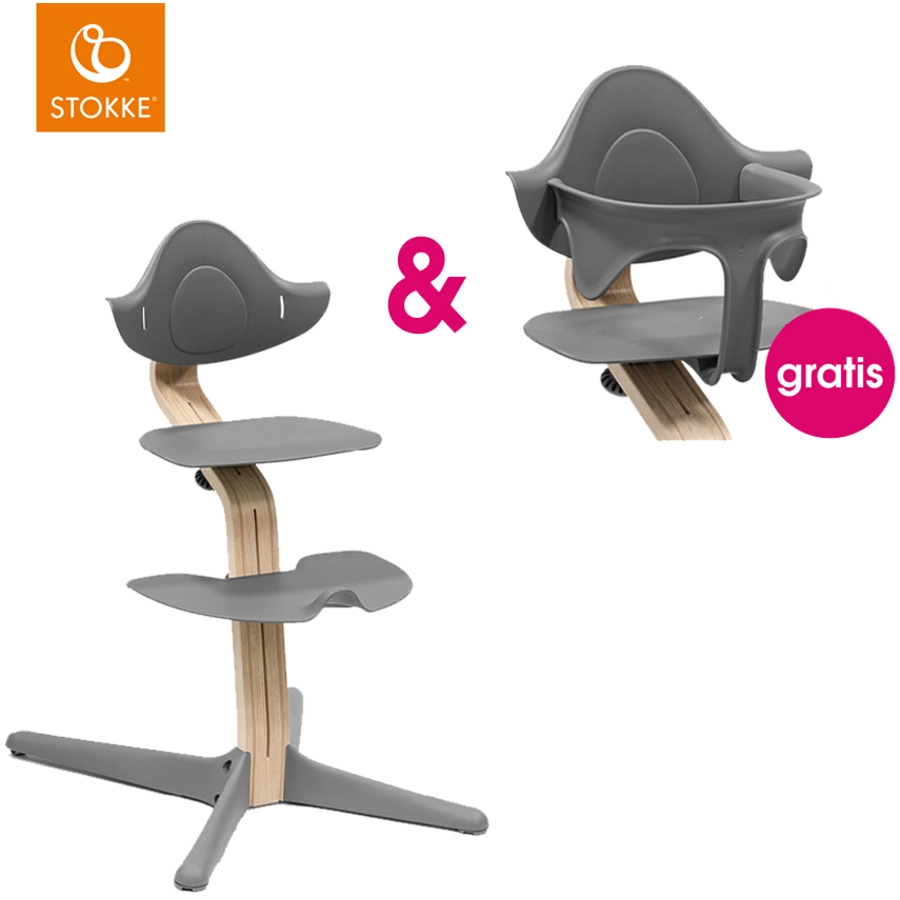 STOKKE® Nomi® Hochstuhl Buche natur  grau + gratis Baby Set grau