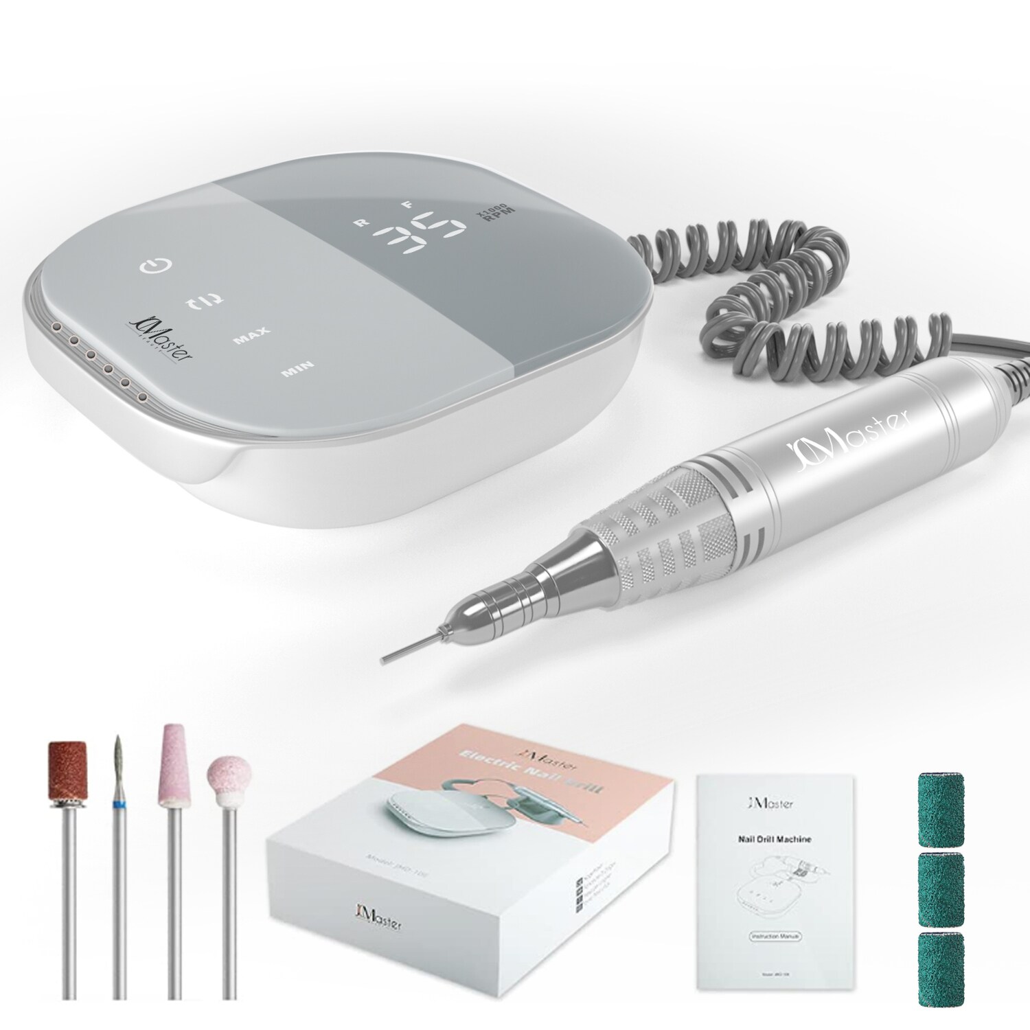 JCMASTER® TouchPro+ Nagelfräser 35000 Umin Gelnägel & Acrylnägel Profi Set Elektrisch, Fußpflegegerät, Kunstnägel, Stufenlose Regulierung