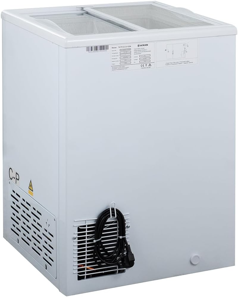 Gefriertruhe ECO 100 I Tiefkühltruhe klein 97L I Kühltruhe abschließbar I Gefriergerät mit Glasschiebedeckel I -18°C bis -22°C