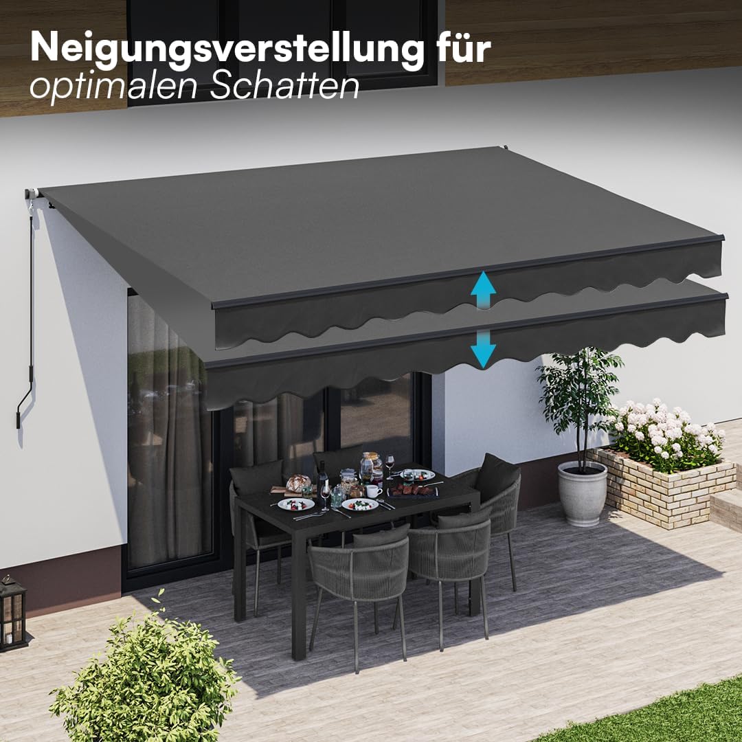 STEELSØN Kestria Markise für Balkon/Dachterrasse/Garten 400x250 cm – Gelenkarmmarkise Blickdicht & wetterfest – Außenrollo mit Kurbel aus Kunststoffgewebe – Sonnenmarkise mit Wandhalterung Anthrazit