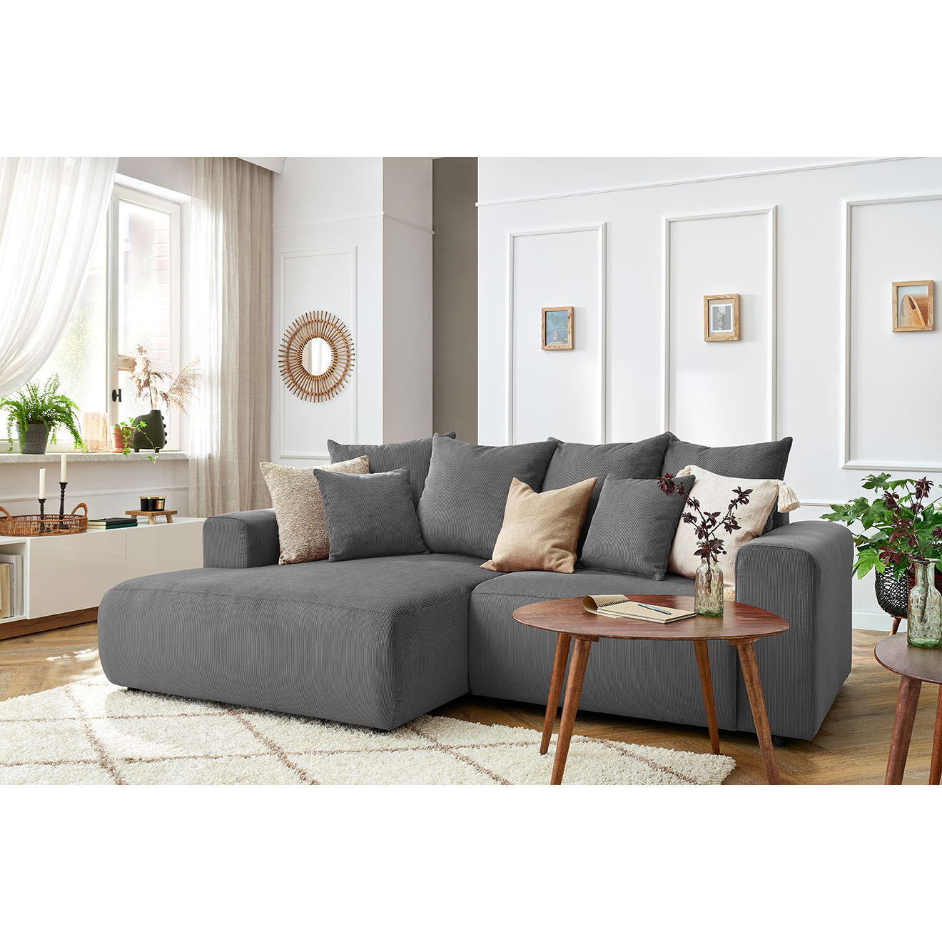Bobochic Canapé d'angle fixe gauche Enjoy gris foncé - 237x147x95 cm