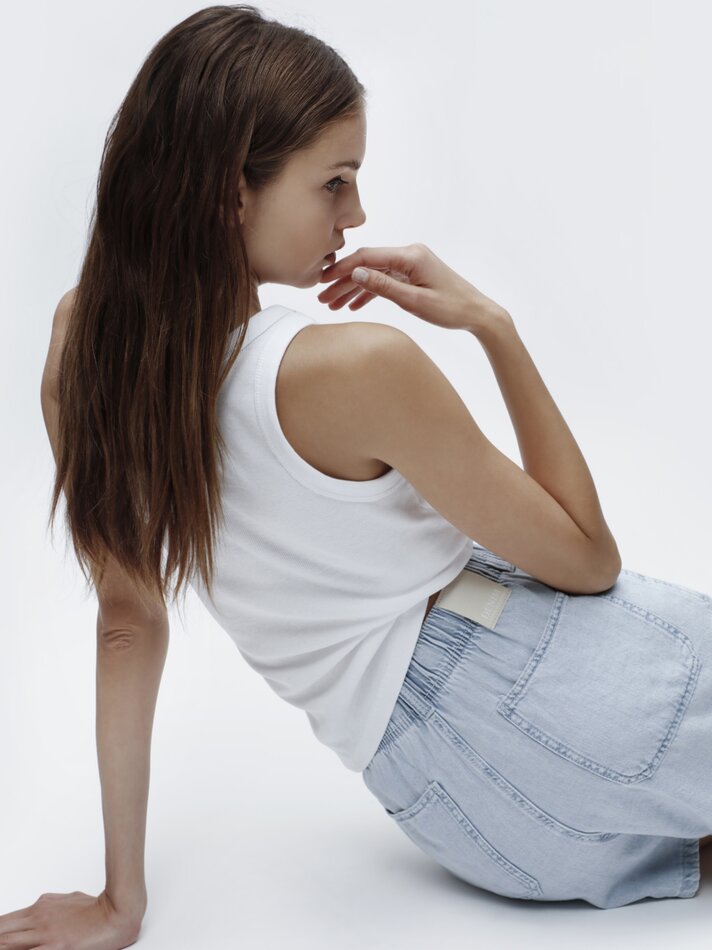 Calções jeans com pregas - Azul claro