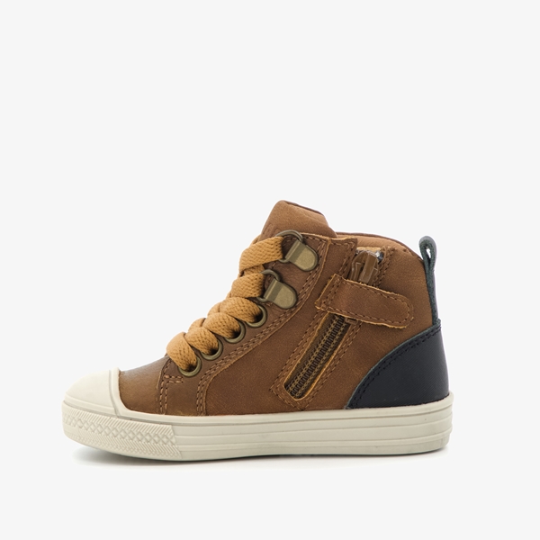 Braqeez hoge leren jongens sneakers cognac