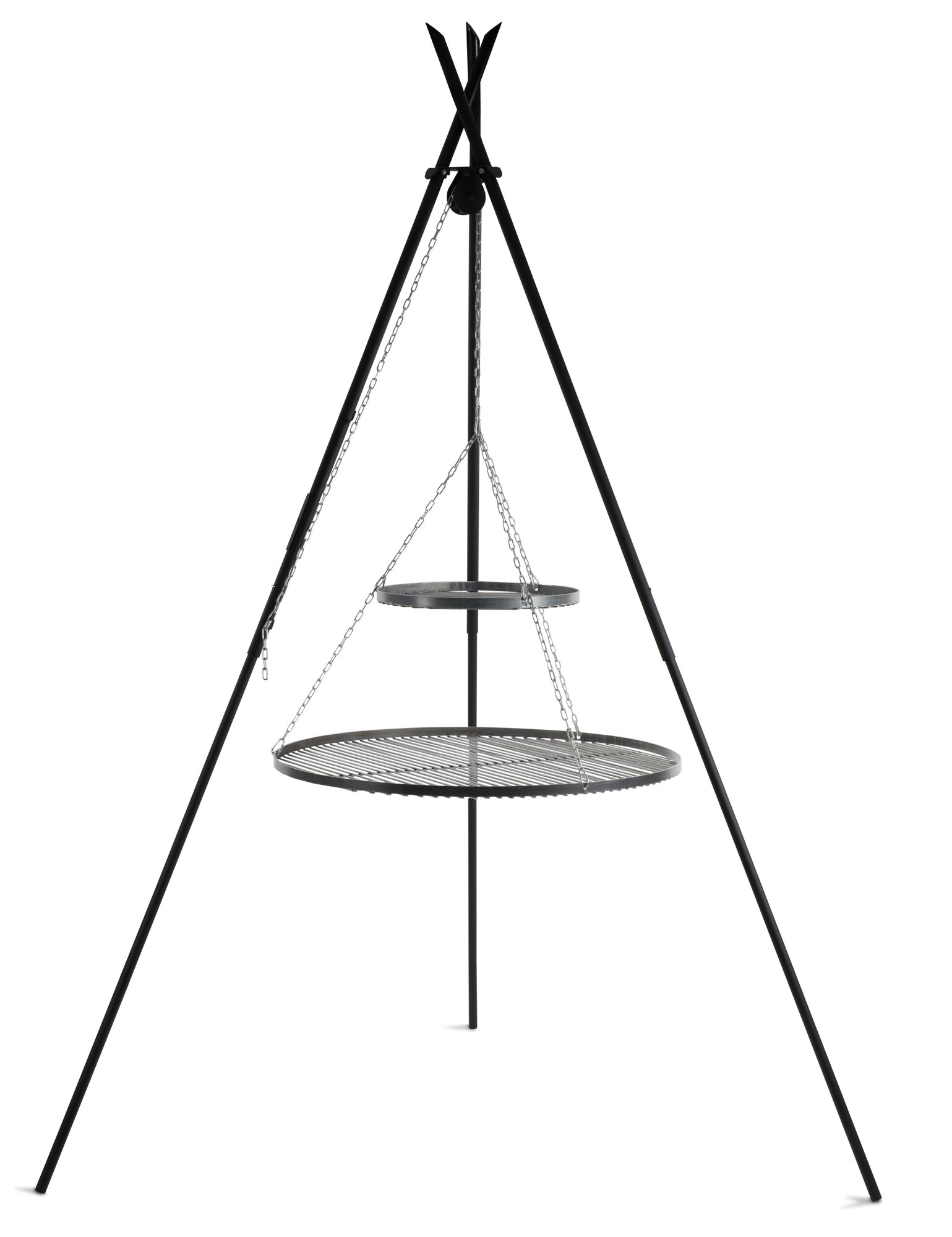 Premium Schwenkgrill „TIPI“ 210 cm - Doppelrost aus Rohstahl 80 cm + 40 cm