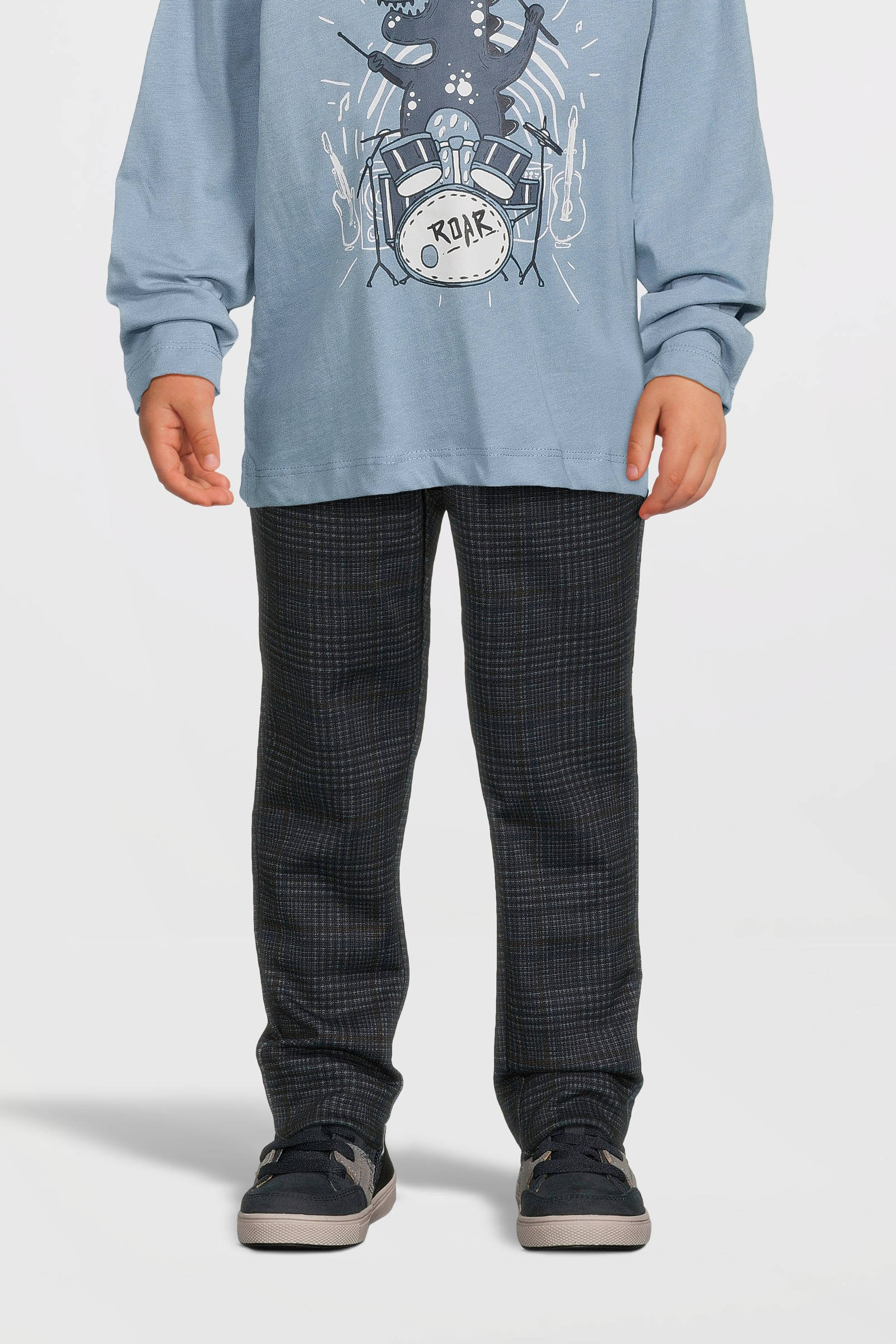 NAME IT baby geruite slim fit broek NKMSILAS antraciet