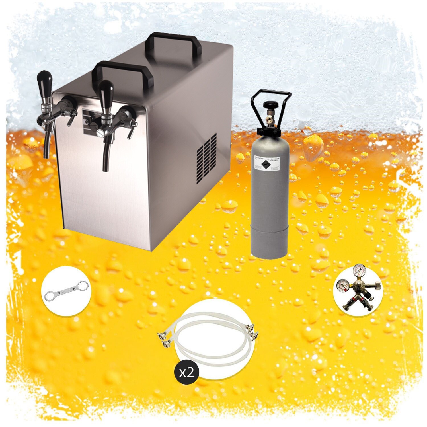 Komplett Set - Zapfanlage STREAM 50 Bierkoffer, Bierzapfanlage, Durchlaufkühler 2-leitig Trockenkühler, bis zu 55 Liter/h - Silver Edition, Zapfkopf:ohne,Zapfkopf 2:ohne
