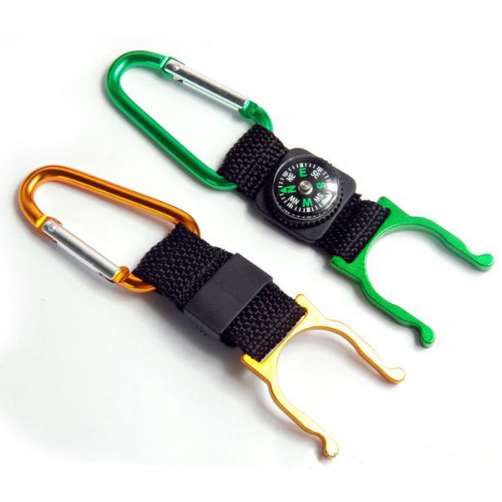 Aluminium Karabiner Haken mit Flaschenhalter & Kompass - Div. Farben