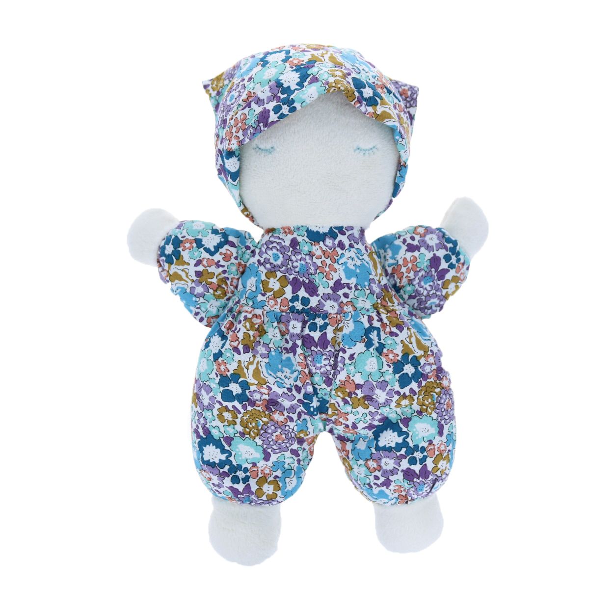 Doudou lutin imprimé fleuri- Pivoine pétrole Jolie saison